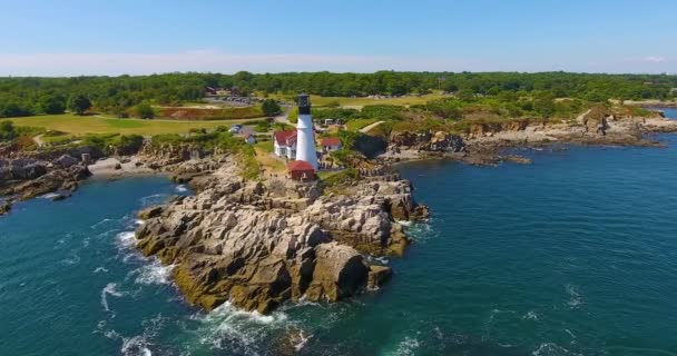 Portland Head Lighthouse Vanuit Lucht Zomer Cape Elizabeth Maine Usa — Stockvideo