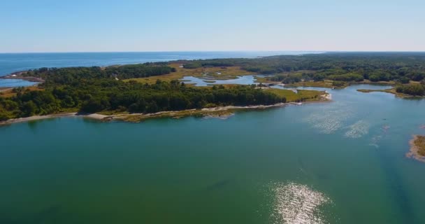 Flying Portsmouth Harbor Mouth Piscataqua River Aerial View Summer New — Stock Video