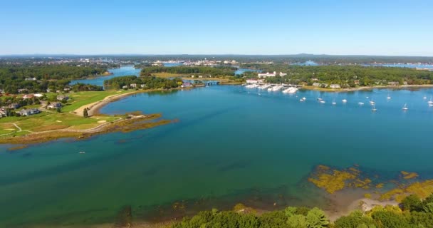 Flying Portsmouth Harbor Mouth Piscataqua River Aerial View Summer New — Stock Video