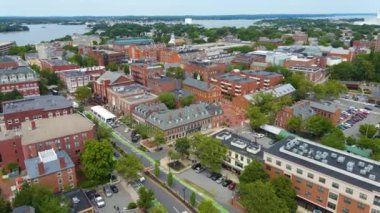 Salem tarihi şehir merkezi ve Salem Harbor 'un Salem City, Massachusetts MA, ABD.