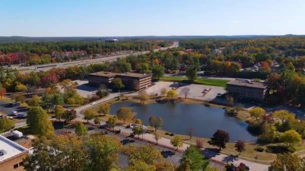 Nashua City Landscape Highway Exit Aerial View Fall Foliage City — Stock Video