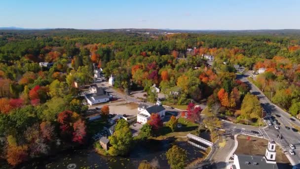 Tyngsborough Historic Town Center Landscape Aerial View Fall Foliage Tyngsborough — Stock Video