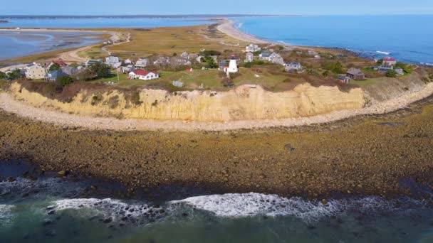 Gurnet Lighthouse Village Gurnet Point Aerial View Fall Plymouth Bay — Stockvideo