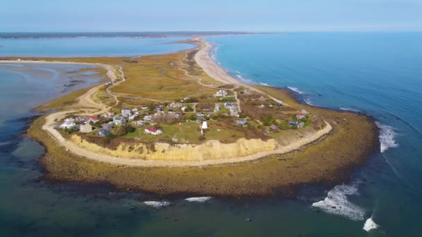 Gurnet Lighthouse Village Gurnet Point Aerial View Fall Plymouth Bay — Stock Video
