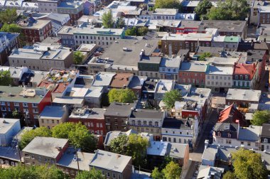 Quebec City yerleşim bölgesi hava manzarası, Observatoire de la Capitale, Quebec QC, Kanada.
