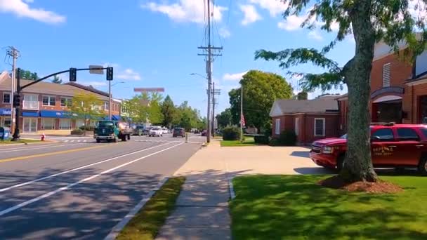 Bedford Centrum Historické Čtvrti Pěší Túra Great Road Létě Město — Stock video