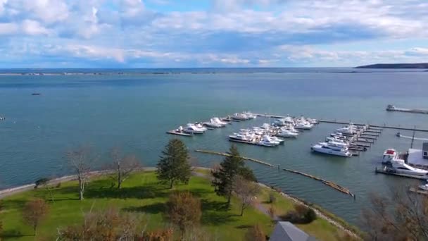 Aerial View Plymouth Marina Historic Town Center Fall Plymouth Massachusetts — Stock Video