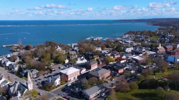 Plymouth Bay Und Plymouth Village Historic District Luftaufnahme Einschließlich Des — Stockvideo