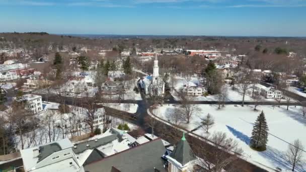 Lexington Centro Histórico Cidade Vista Aérea Inverno Incluindo Massachusetts Avenue — Vídeo de Stock