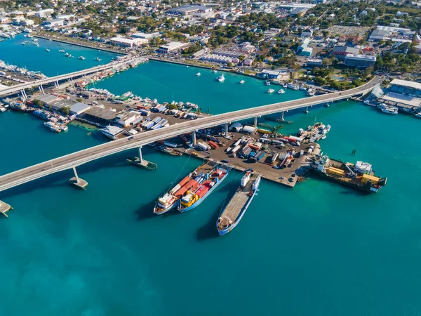 Nassau Downtown Aerial View Including Paradise Island Bridge Potters Cay — Stock Photo, Image