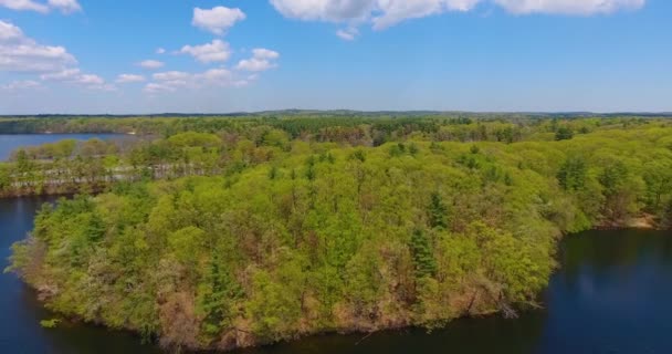 Aerial View Lake Cochituate Interstate Highway Spring Cochituate State Park — Stock Video
