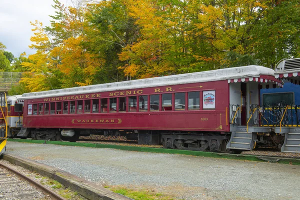 Winnipesaukee Scenic Railroad Passeggero Alla Stazione Meredith Nel Centro Storico — Foto Stock