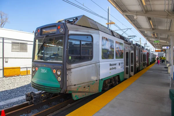 Boston Metro Mbta Ansaldo Breda Type Train Union Square Station — Stock Photo, Image