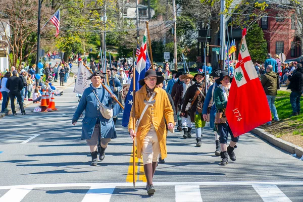 Patriots Day Parade American Revolutionary War Reenactment Town Concord Massachusetts — Fotografia de Stock