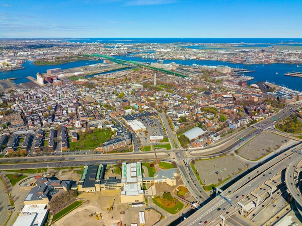 Charlestown Historic District Aerial View Including Bunker Hill Momument Mystic — 스톡 사진