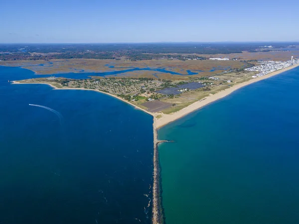 Breakwater Merrimack River Left Atlantic Ocean Right River Mouth Town — Foto de Stock