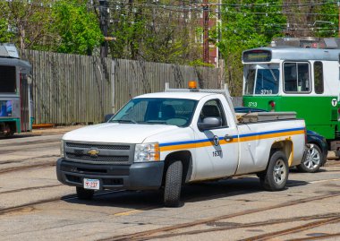 Boston Metro MBTA servis kamyonu Boston College Terminal İstasyonu, Boston, Massachusetts MA, ABD. 