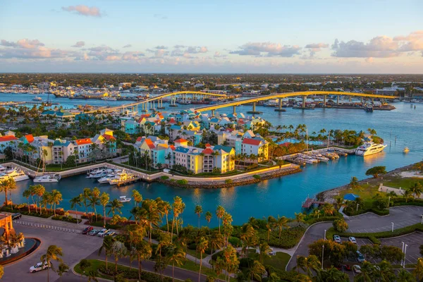 Harborside Villas Aerial View Nassau Harbour Nassau Downtown Background Sunset — Stock Photo, Image