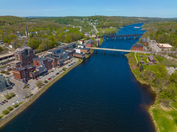 Augusta Historic Downtown Commercial Buildings Water Street Aerial View Kennebec — Stockfoto