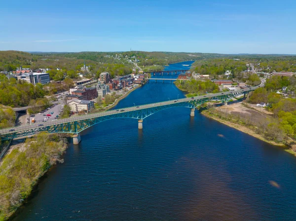 Memorial Bridge Antenna Kilátás Folyóra Augusta Történelmi Belvárosában Maine Usa — Stock Fotó