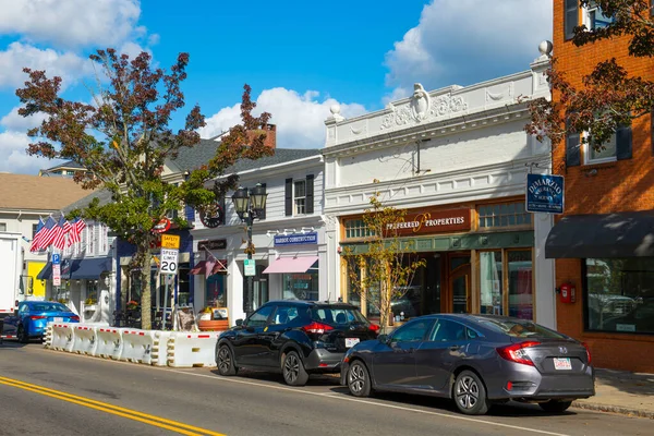 Plymouth Massachusetts Nın Tarihi Şehir Merkezinde Main Caddesi Ndeki Tarihi — Stok fotoğraf