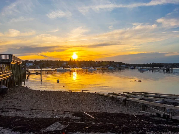 Bass Harbor Und Dorf Bei Sonnenuntergang Der Stadt Tremont Auf — Stockfoto