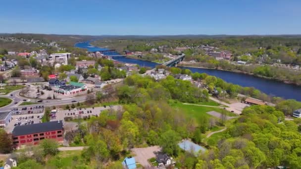 Kennebec River Frühling Luftaufnahme Der Nähe Der Historischen Innenstadt Von — Stockvideo