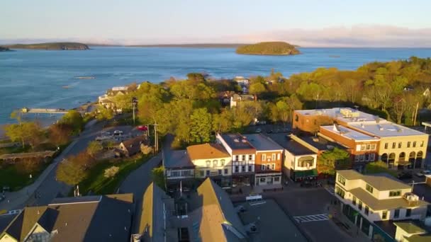 Bar Harbor Centre Ville Historique Vue Aérienne Coucher Soleil Avec — Video