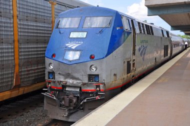 Amtrak General Electric GE P42DC Genesis Lokomotif, William F. Walsh Syracuse, New York Eyaleti NY, ABD Bölgesel Taşımacılık Merkezi 'nde..