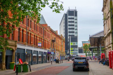 Historic commercial building on Market Street in historic city centre of Preston, Lancashire, UK. 