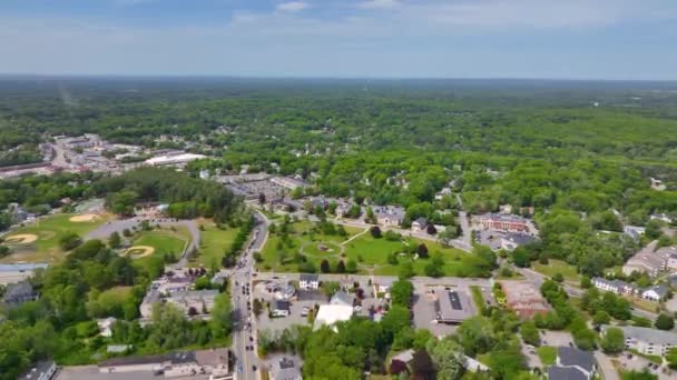 Burlington Historic Town Center Aerial View Summer Including Town Common — 图库视频影像