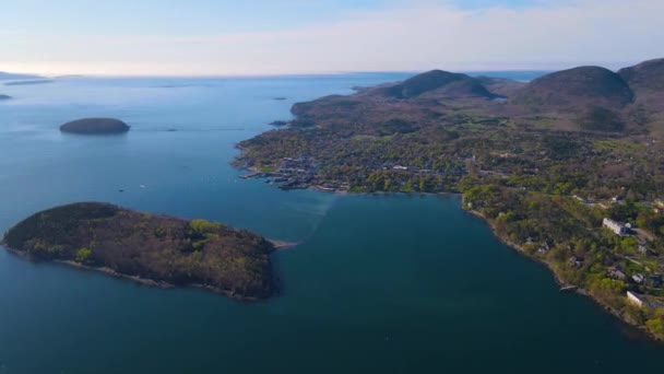 Acadia National Park Cadillac Mountain Aerial View Including Bar Harbor — Stockvideo