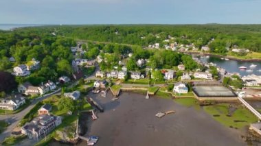 Annisquam village and Annisquam River aerial view in Babson Point in city of Gloucester, Cape Ann, Massachusetts MA, USA.