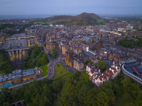 Old Town Tolbooth Church Royal Mile Aerial View Holyrood Park — Stockfoto