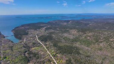 Acadia National Park aerial view including Bar Harbor, Bar Island Cadillac Mountain and Otter Cove, Mt Desert Island, Maine ME, USA.  