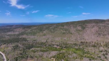 Acadia National Park aerial view including Bar Harbor, Bar Island Cadillac Mountain and Otter Cove, Mt Desert Island, Maine ME, USA.  