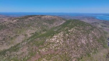 Acadia National Park aerial view including Bar Harbor, Bar Island Cadillac Mountain and Otter Cove, Mt Desert Island, Maine ME, USA.  