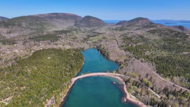 Acadia National Park Aerial View Including Bar Harbor Bar Island — ストック動画