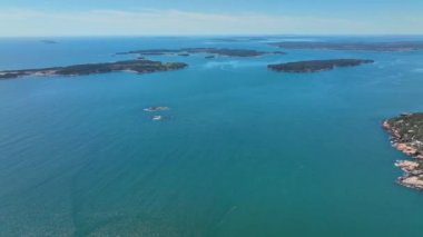 Acadia National Park aerial view including Cadillac Mountain, Hunters Beach Cove and Park Loop Road, Mt Desert Island, Maine ME, USA.  
