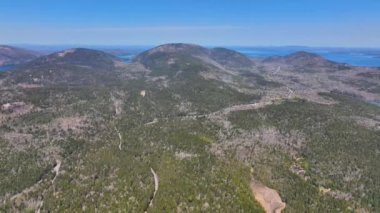 Acadia National Park aerial view including Cadillac Mountain, Hunters Beach Cove and Park Loop Road, Mt Desert Island, Maine ME, USA.  