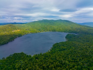 Stinson Lake aerial view in White Mountain National Forest in summer in town of Rumney, Grafton County, New Hampshire NH, USA. 