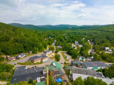Ashland historic town center aerial view on Highland Street in summer, Ashland, New Hampshire NH, USA. 