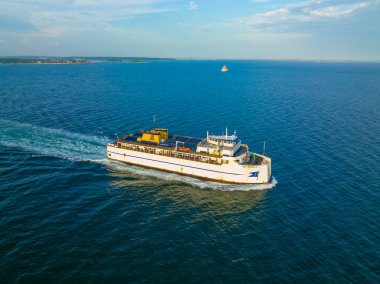 Cross Sound Ferry MV John H at the mouth of Thames River in New London, Connecticut CT, USA. The ferry operate between New London and Long Island, New York. 