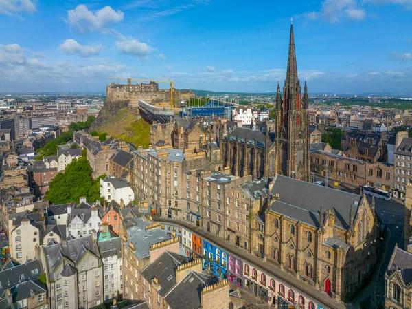 Old Town Und Tolbooth Church Auf Der Royal Mile Luftaufnahme — Stockfoto