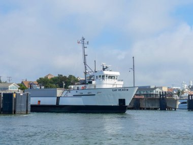 MV Gay Head ferry ship docked at Hyannis Port in town of Barnstable, Cape Cod, Massachusetts MA, USA.  clipart