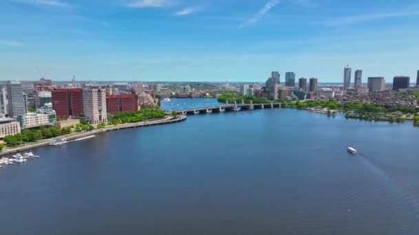 Boston Longfellow Bridge Sobre Charles River Centro Cidade Back Bay — Vídeo de Stock