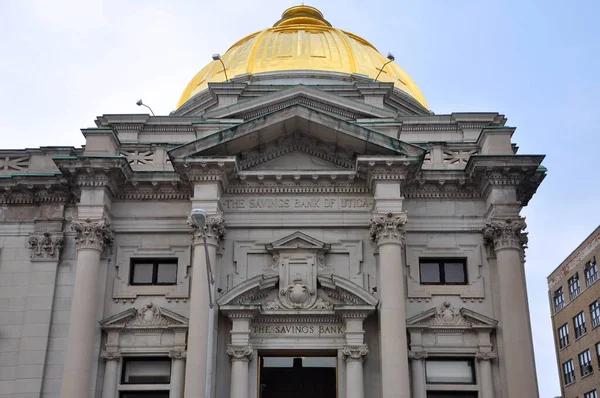 The Savings Bank of Utica was built in 1900 on 233 Genesee Street in downtown Utica, New York State NY, USA.