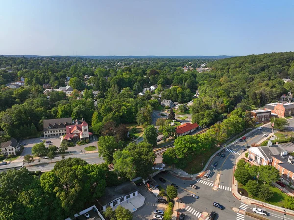 Belmont Historic Town Center Aerial View Including First Unitarian Universalist — Stock Photo, Image