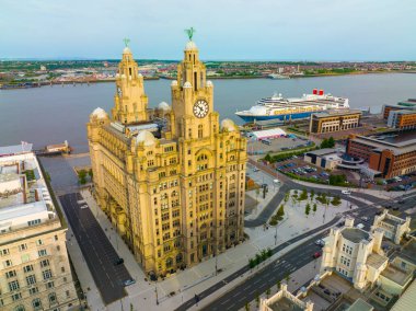 Royal Liver Building was built in 1911 on Pier Head in Liverpool, Merseyside, UK. Liverpool Maritime Mercantile City is a UNESCO World Heritage Site.  clipart