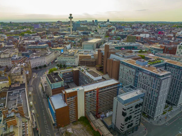 Liverpool Maritime Mercantile City aerial view on James Street with Radio City Tower in city of Liverpool, Merseyside, UK. Liverpool Maritime Mercantile City is a UNESCO World Heritage Site.